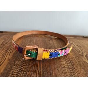 Vintage Handmade Leather Woven  Boho Belt Colorful Festival Size 30